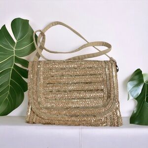 LIMITED EDITION Purse
Crossbody Clutch Straw
Golden Sequience Blue Lining